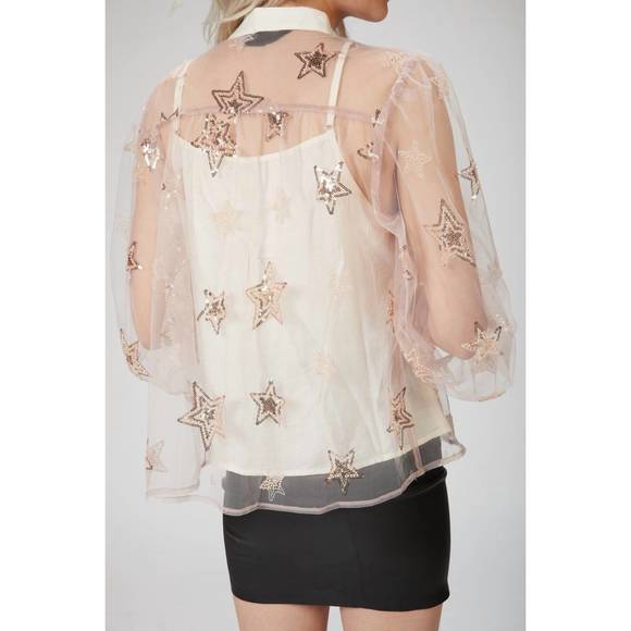 NEW SISTER JANE star burst sequin blouse in blush pink - Picture 4 of 4